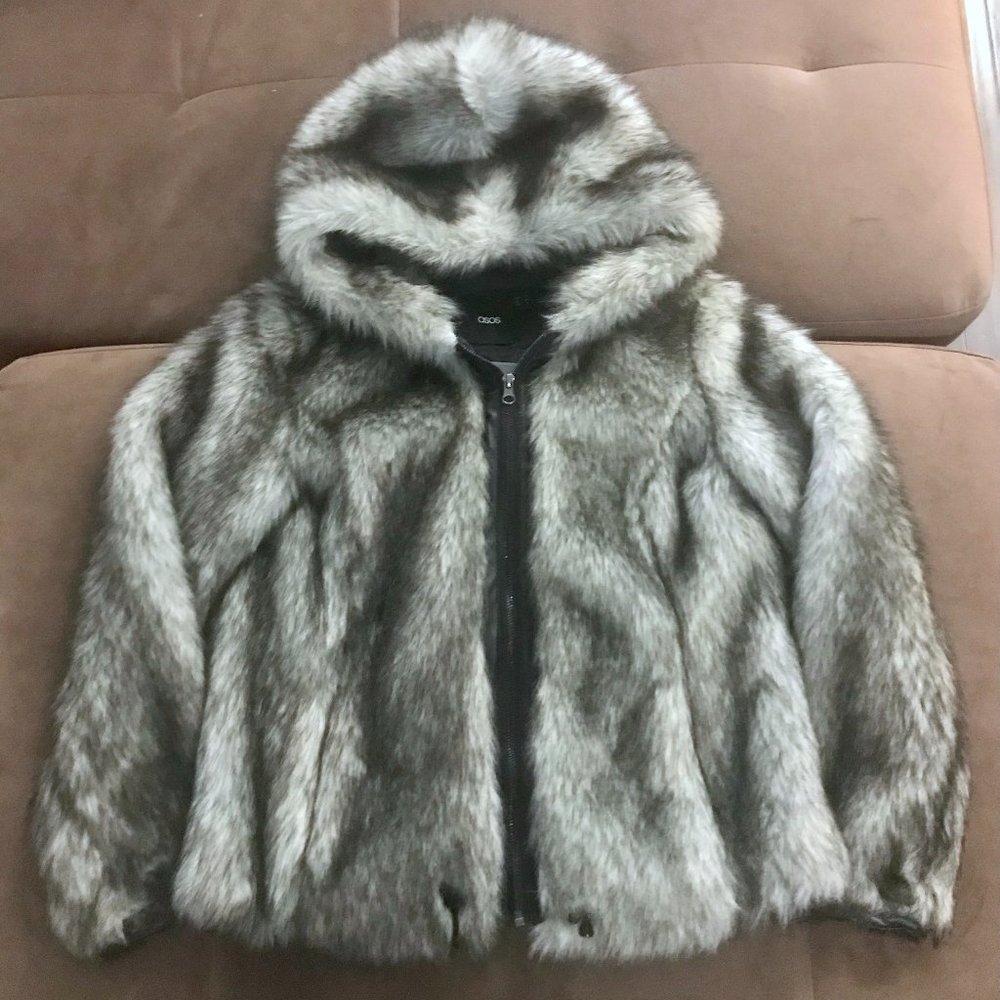 Size 2 - Faux Fur Gray Bomber Jacket